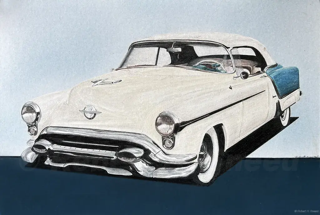 1953 Oldsmobile Fiesta rendered in color pencil